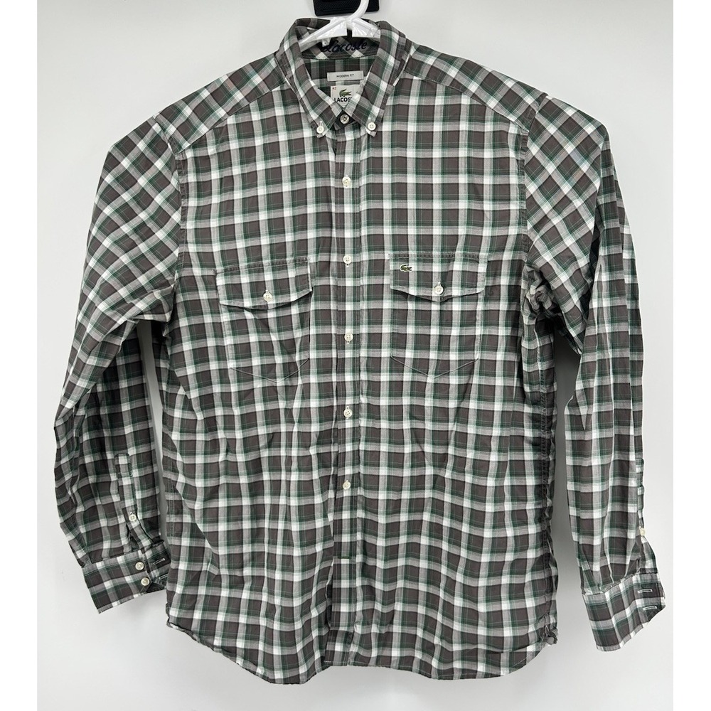 Lacoste Modern Fit Long Sleeve Button Down Shirt Multicolored Men's 42 U.S Large